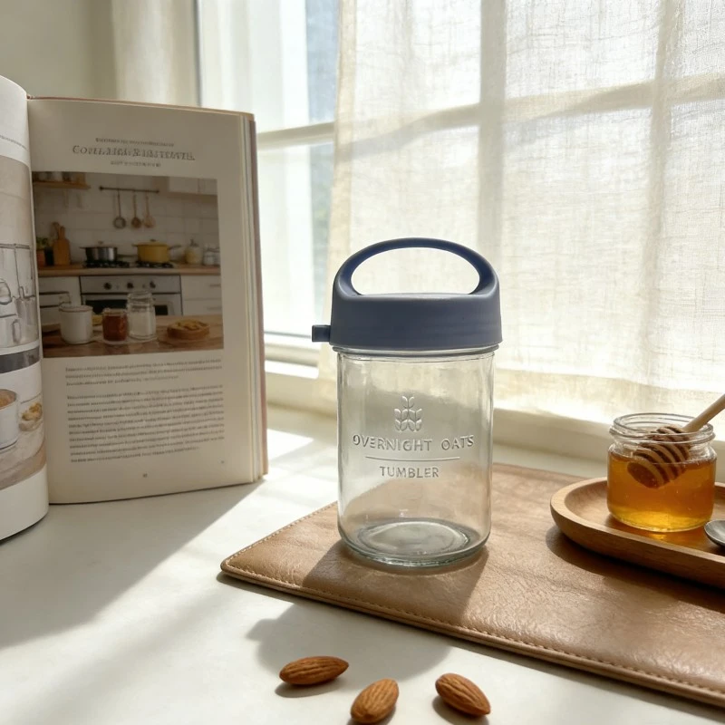 Overnight Oats Glass Tumbler With Carry Lid