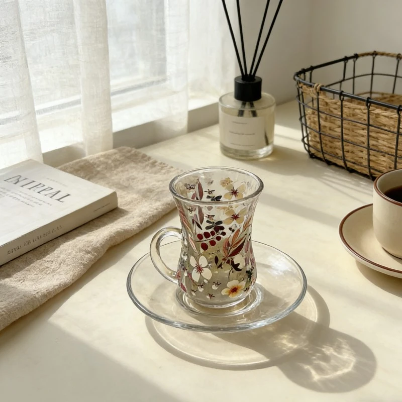 Ring Handled Turkish Coffee Glass With Saucer